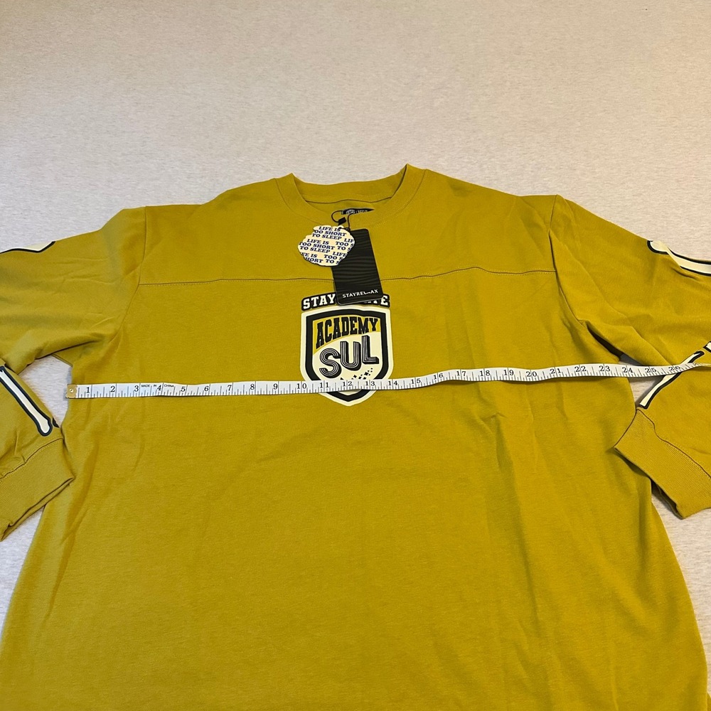 Stay Relax Stay Up Late Academy SUL‎ Long Sleeve Graphic Tee Mustard Mens L NEW - Picture 2 of 6